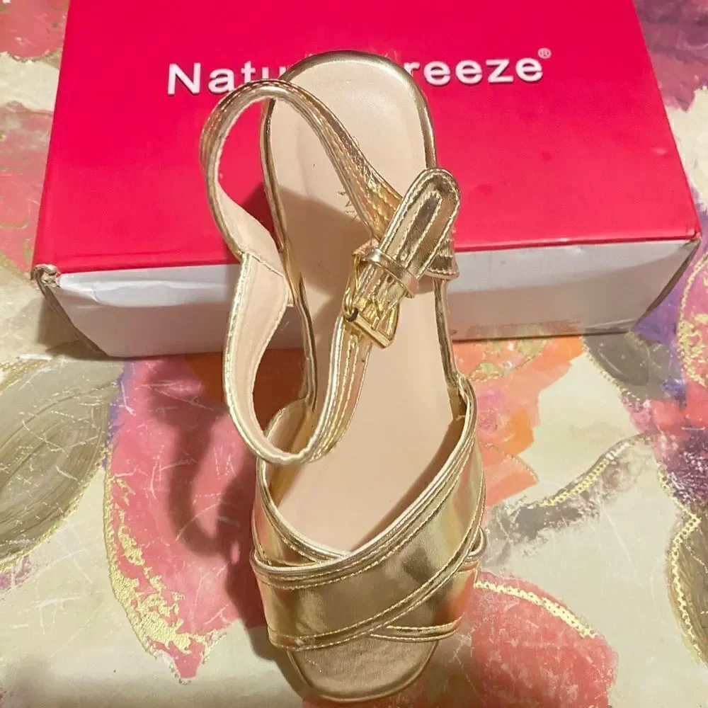 🛍️Nature Breeze Espadrilles Wedge Summer Fashion Sandals Gold Size:8 💥